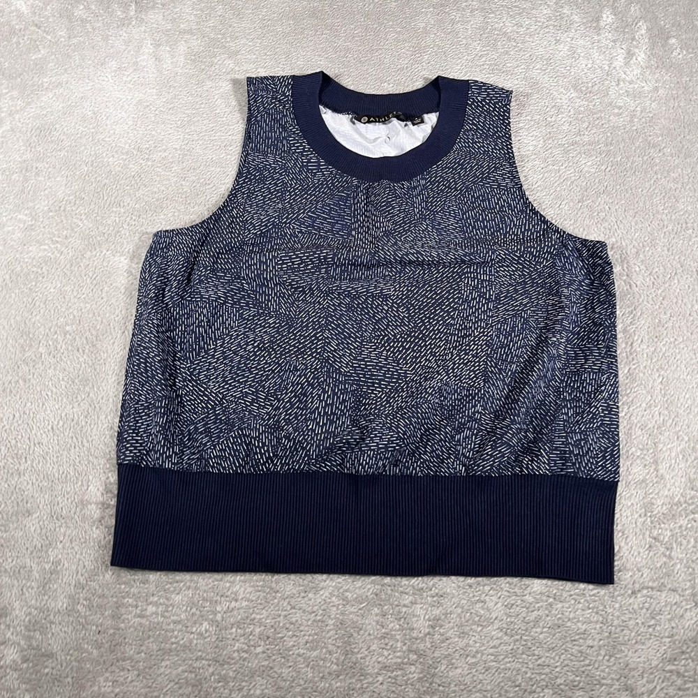 Athleta Zephyr Shell Tank Top Womens Small Blue Geometric Sleeveless Crew Neck